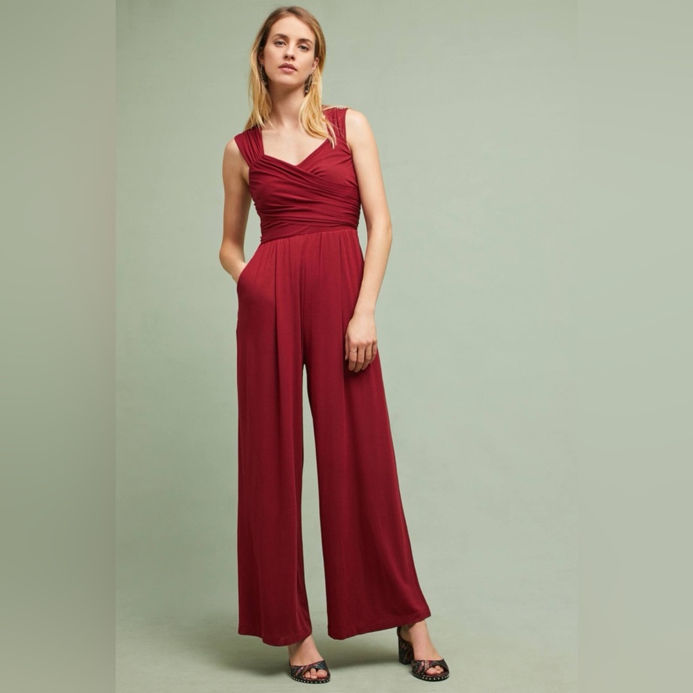 Anthropologie Moulinette Soeurs Molly Knit Jumpsuit wine color size small
